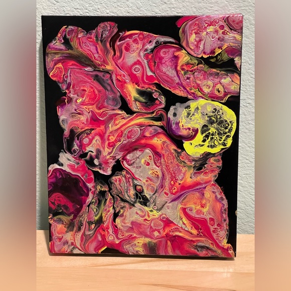 Handcrafted Handpainted Other - Vibrant Abstract Canvas Art in Red and Yellow